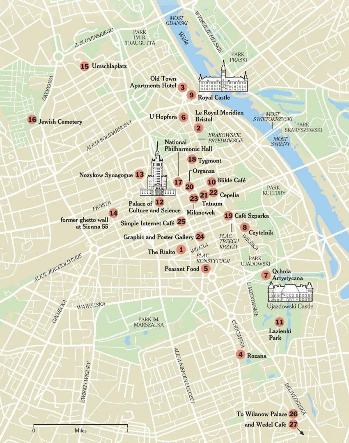mapa Varšavi sa turističke atrakcije