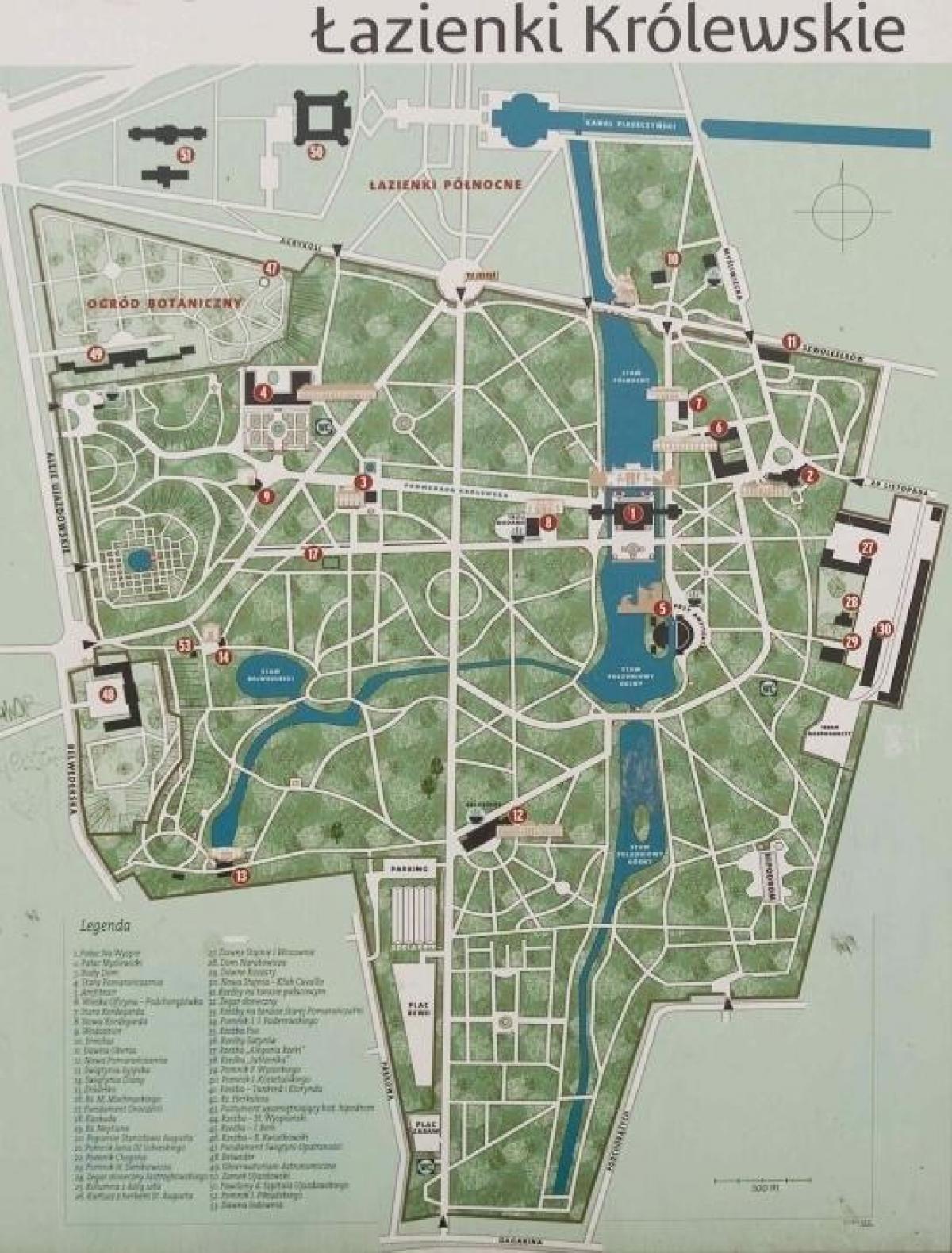 lazienki park Varšavi mapu