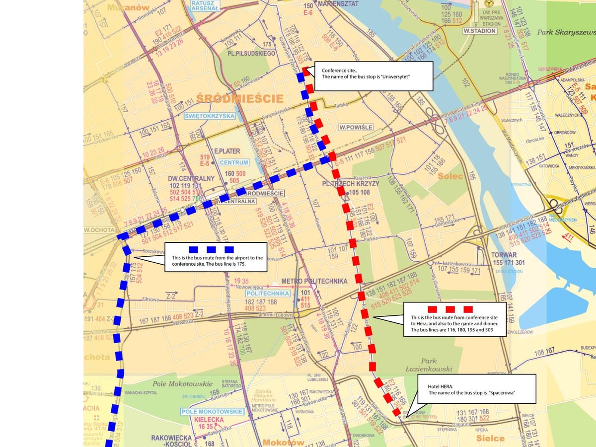Mapa Varšavi autobus 175 rutu