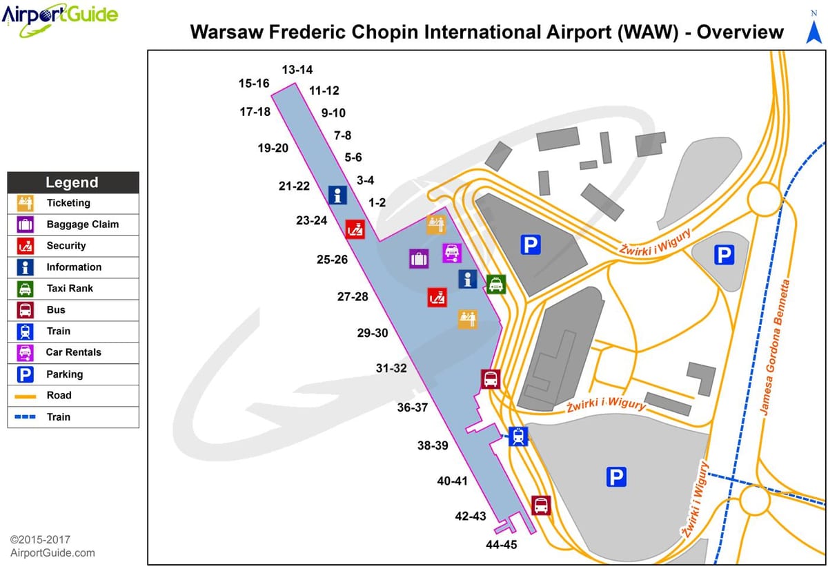 Varšava frederic chopina aerodrom mapu