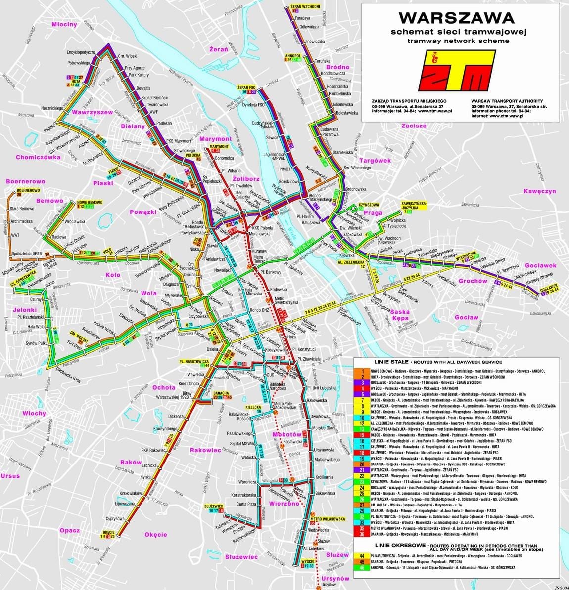 Mapa Varšavi tranzitna