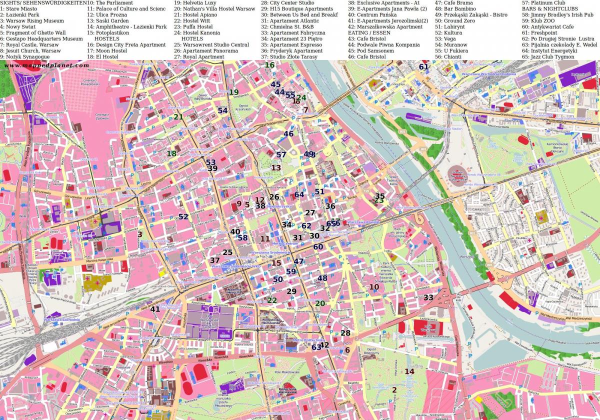 Mapa Varšavi grad 