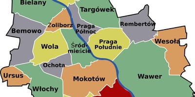 Mapa Varšavi naseljima 