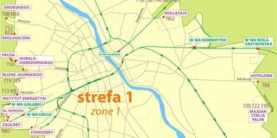Mapa Varšavi zoni 1 2 